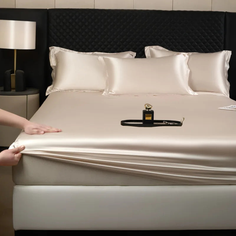 DecorBites™ 100% Mulberry Silk Fitted Sheet Set with Pillowcase - Luxury Solid Color Silk Bed Linen