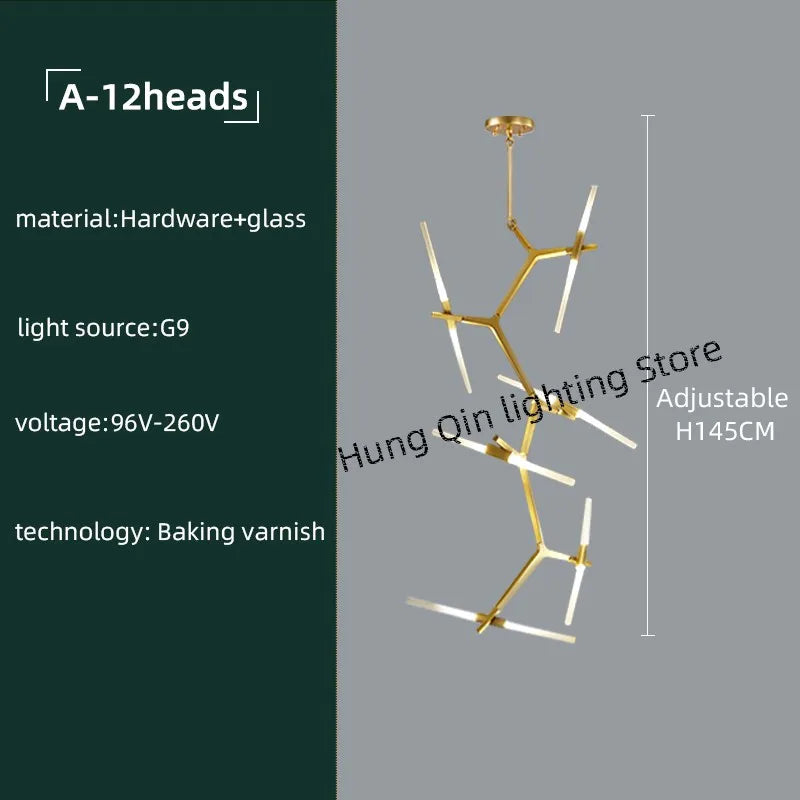 ثريا DecorBites™ Gold Branch LED لفيلا دوبلكس ودرج - إضاءة داخلية عصرية