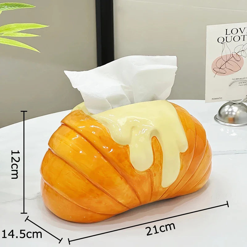 DecorBites™ Croissant Ceramic Tissue Box: Charming Table Decoration for Coffee Table and Bedside