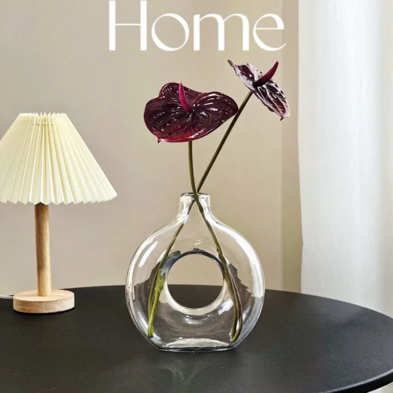 DecorBites™ Geometric Circles Glass Vase for Home Decor and Flower Arrangement