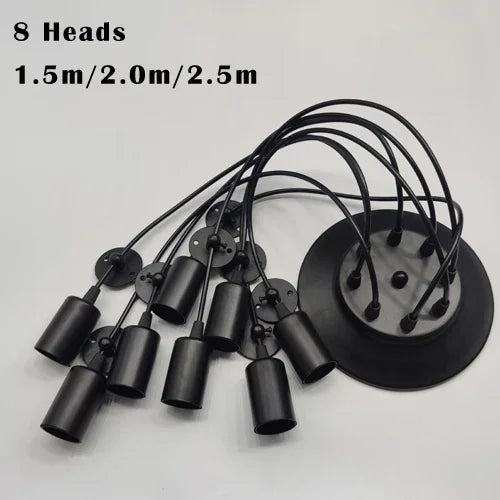 Black Industrial Spider Pendant Light, 6-Light Iron