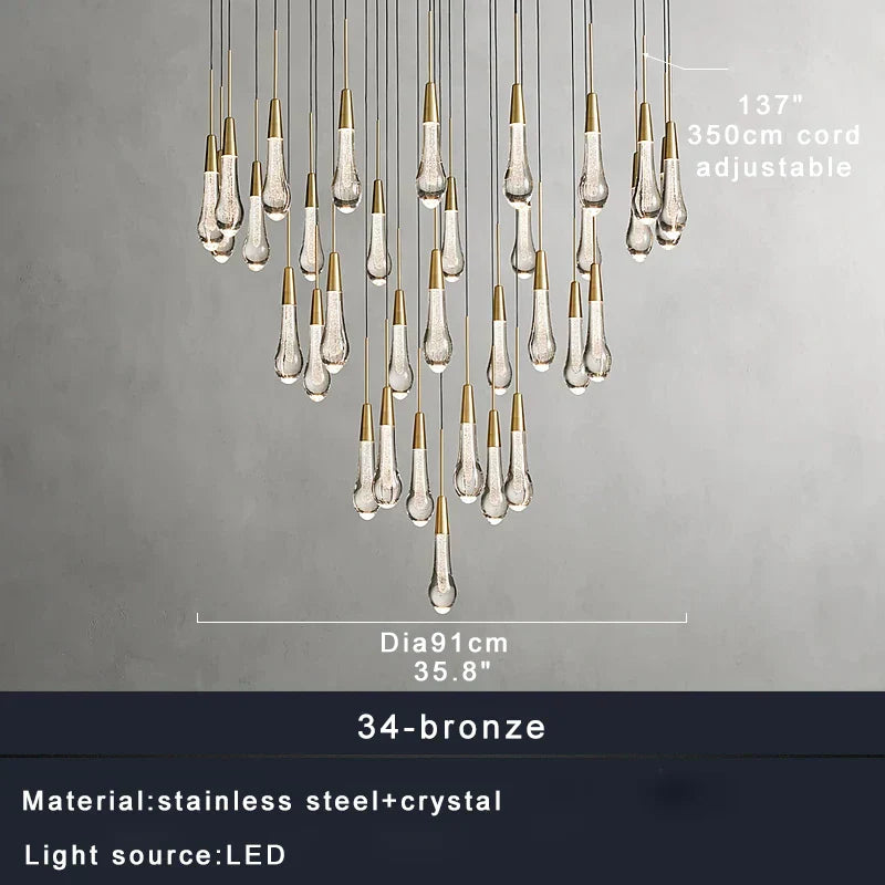 DecorBites™ Crystal Water-drop Chandelier Light Fixture - Luxury Stairwell Decor