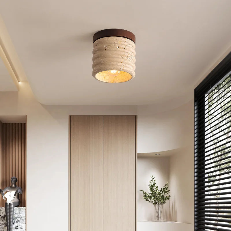 DecorBites™ LED Wood Yellow Travertine Ceiling Light - Modern Style for Home Decor