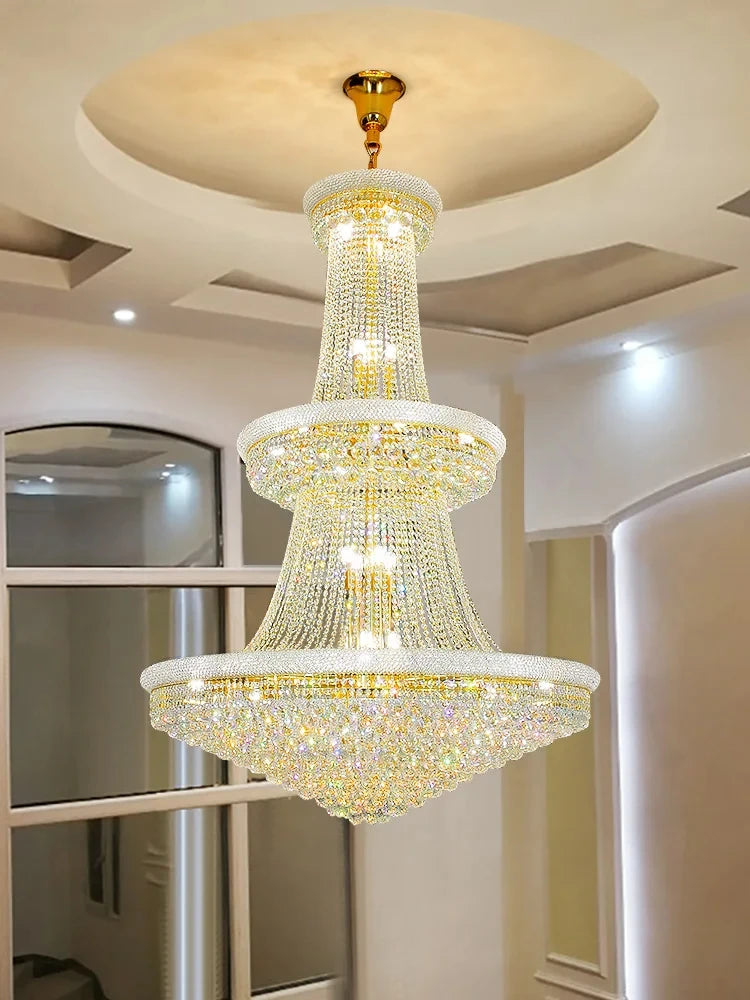 Modern Crystal Staircase Chandelier in Gold or Black