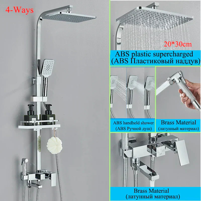 DecorBites™ Black Brass Shower Faucet Set with Rotatable Tub Spout and Rain Shower Column