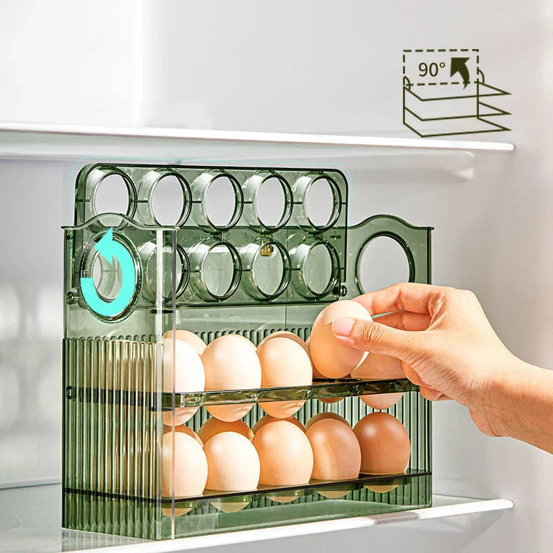 DecorBites™ 30-Grid Egg Holder Dispenser for Refrigerator: Large Capacity Auto-Flip Container