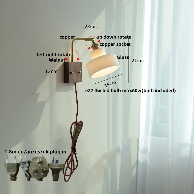 أباليك حائط DecorBites™ من النحاس والخشب الجوزي مع إضاءة سلم زجاجية دوارة بتقنية LED
