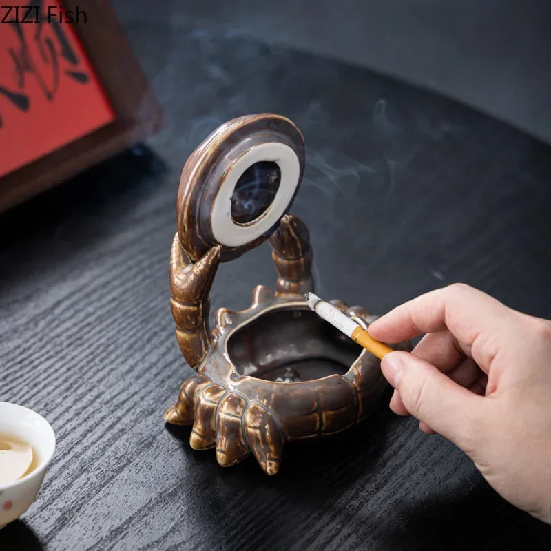 DecorBites™ Crab Ceramic Ashtray & Phone Holder: Stylish Desk Decor & Smoking Accessories Gift