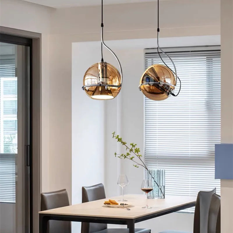 DecorBites™ Industrial Amber Glass Pendant Light Adjustable Chandelier for Kitchen Bedroom Hallway