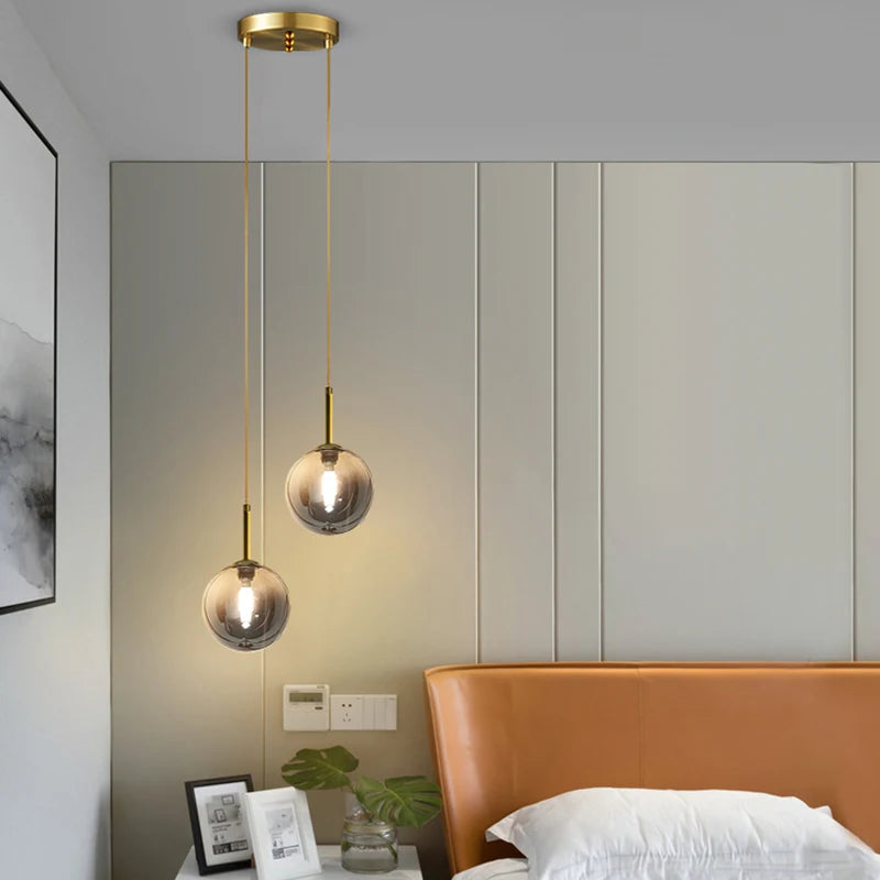 Nordic Glass Globe Pendant Light in White or Smoke Gray