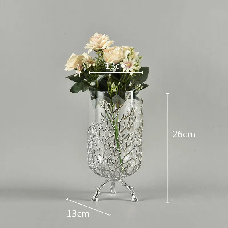 DecorBites™ Coral Crystal Tree Glass Vase Metal Frame Resin Ocean Figurines, Home Decor