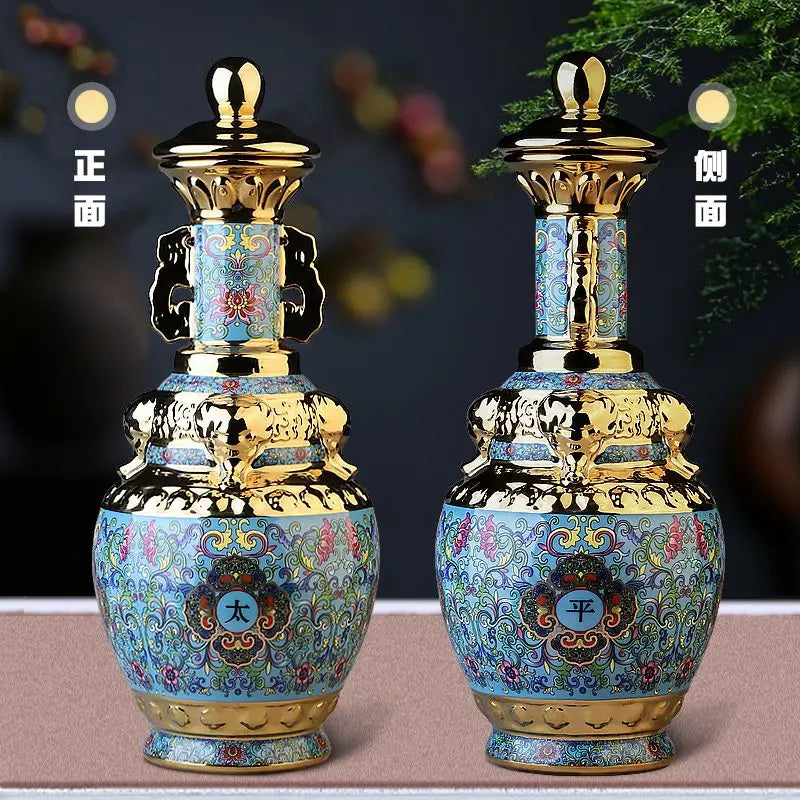DecorBites™ Jingdezhen زجاجة نبيذ خزفية 5 كجم مجموعة محكمة الغلق عالية الجودة برطمان نبيذ أبيض