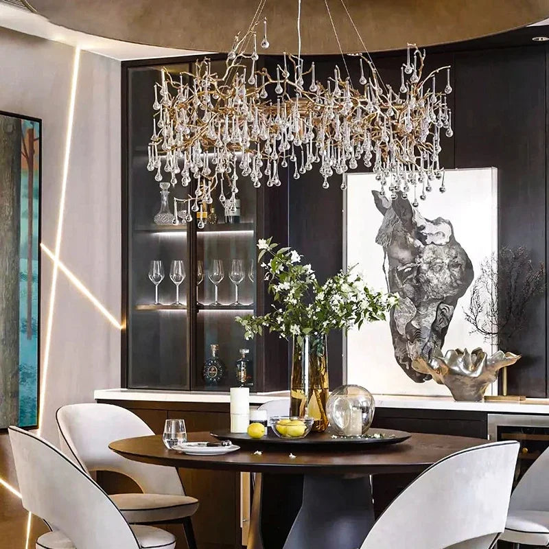 DecorBites™ French Crystal Chandelier for Dining Room: Elegant Copper Branch Ceiling Light