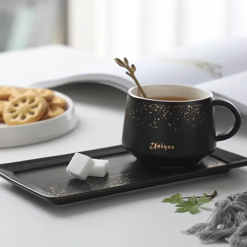 250ml DecorBites™ Ceramic Coffee Cup Set with Tray, Spoon - European Style Porcelain Mugs