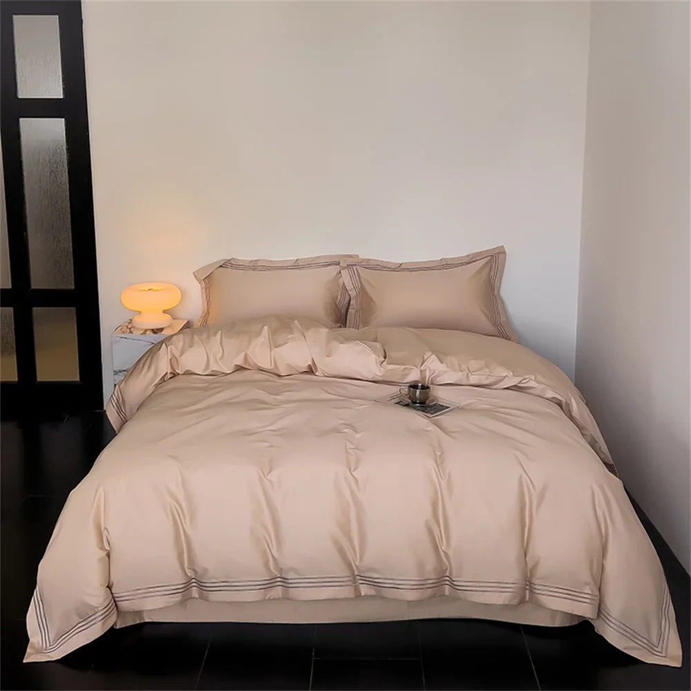 DecorBites™ 1200TC Embroidered Egyptian Cotton Bedding Set - 4pcs King Queen Solid Sheets