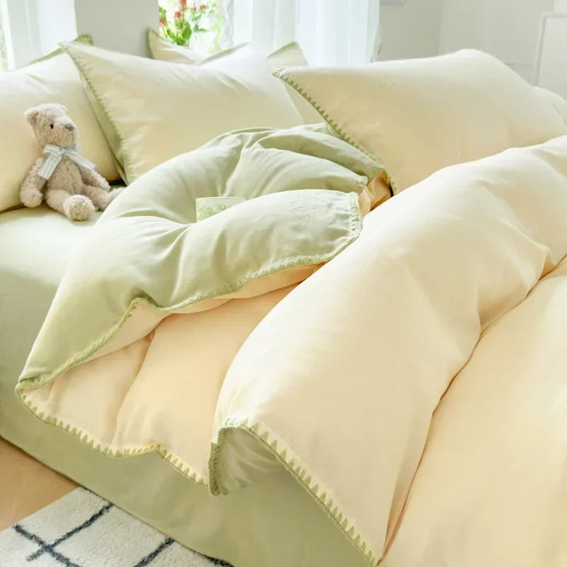 DecorBites™ Double-Layer Cotton Bedding Set - Soft, Skin-Friendly Solid Cover for Single Queen Bed