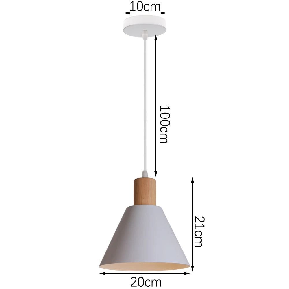 Nordic White Iron Pendant Light With Wood Accent