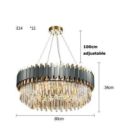 DecorBites™ Art Deco Black Golden Crystal Chandelier for Foyer