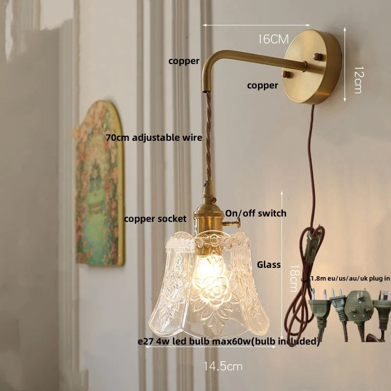 DecorBites™ Glass Clear LED Wall Light Fixture, Modern Copper Wall Lamp