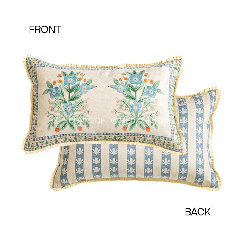 DecorBites™ French Pastoral Flowers Lumbar Pillow Cover 30x50cm Luxe Fabric Texture Case