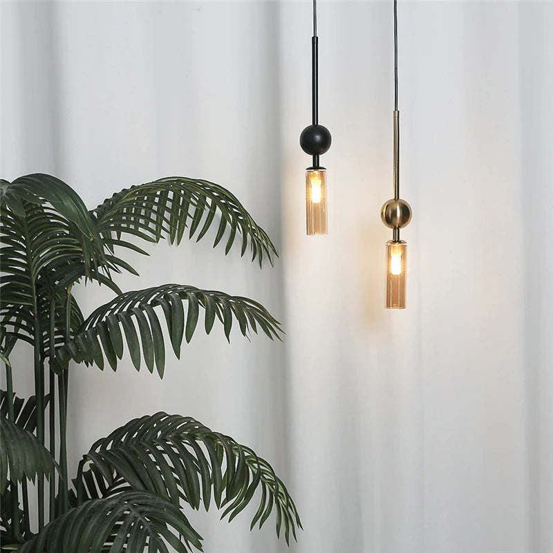 Nordic Gold and Black Glass Pendant Light