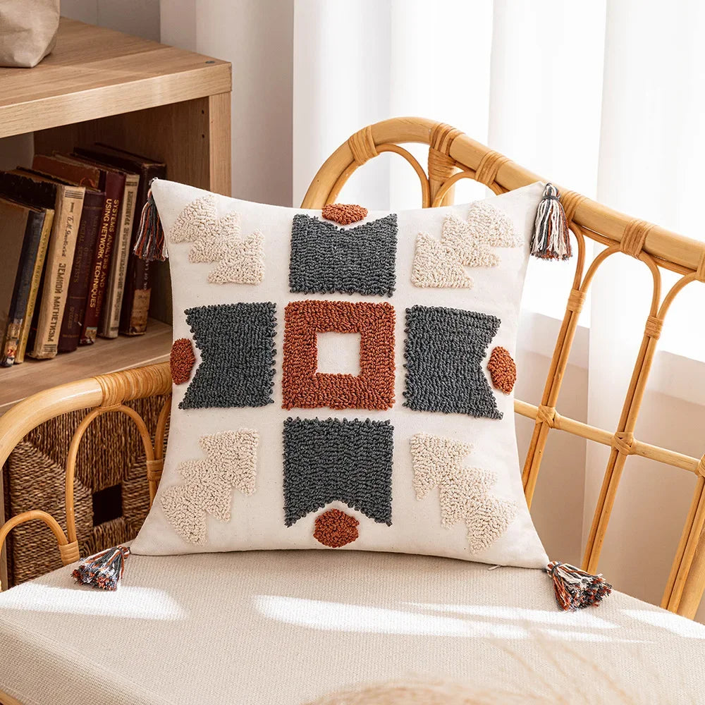 DecorBites™ Geometric Waves Tufted Pillow Covers with Embroidered Tassels