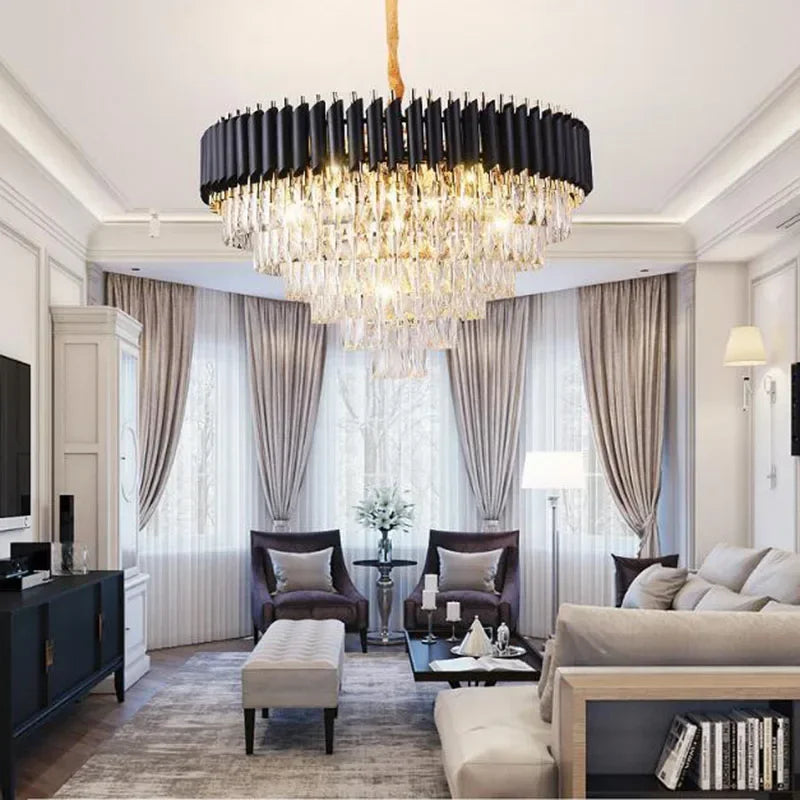 DecorBites™ ثريا كريستال ذهبية بتقنية LED للسقف لغرفة المعيشة والردهة