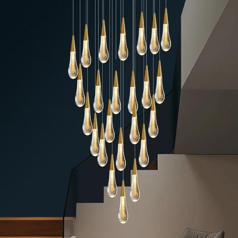 نجفة كريستال ذهبية DecorBites™: وحدة إضاءة LED أنيقة لللوبي والسلالم في الفيلا