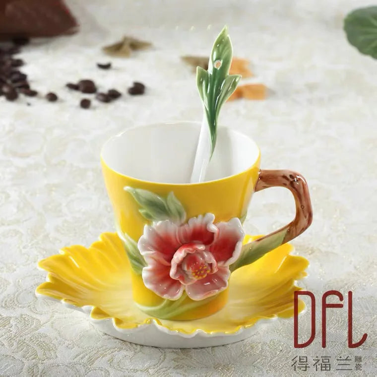DecorBites™ Enamel Rose Peony Floral Coffee Cup Wedding Birthday Gift