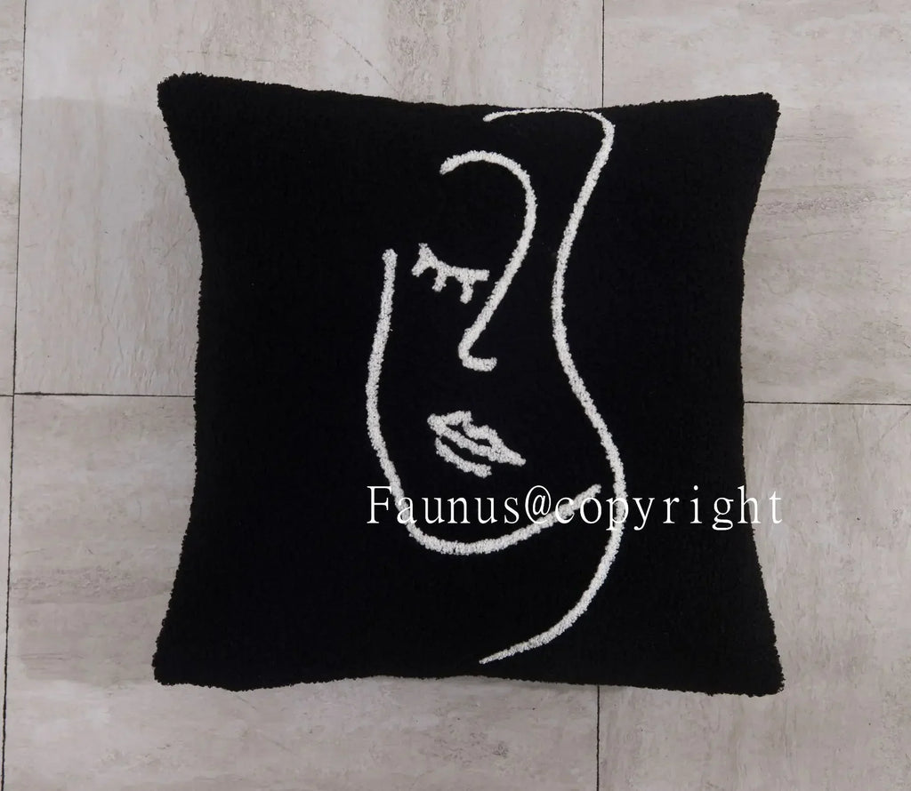 DecorBites™ غطاء وسادة من صوف الحمل مقاس 45x45، بيج أبيض، غطاء وسادة بتصميم فن تجريدي