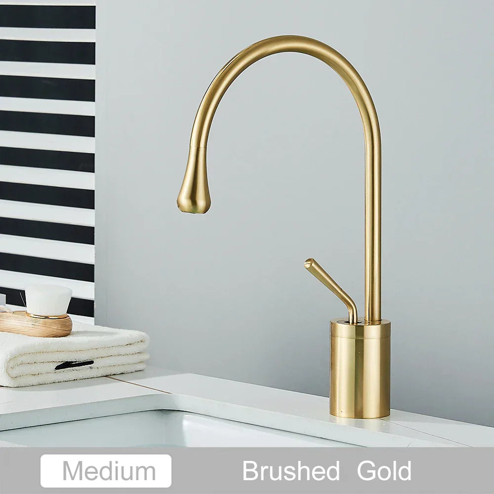 DecorBites™ Gold Tall Basin Faucet, 360 Swivel Waterfall Mixer for Bathroom Washbasin
