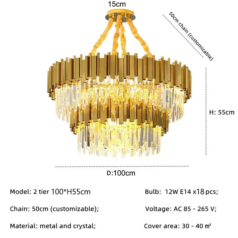 DecorBites™ Golden Luxury Chandelier: Elegant Crystal Ceiling Light for Hotel Living Room