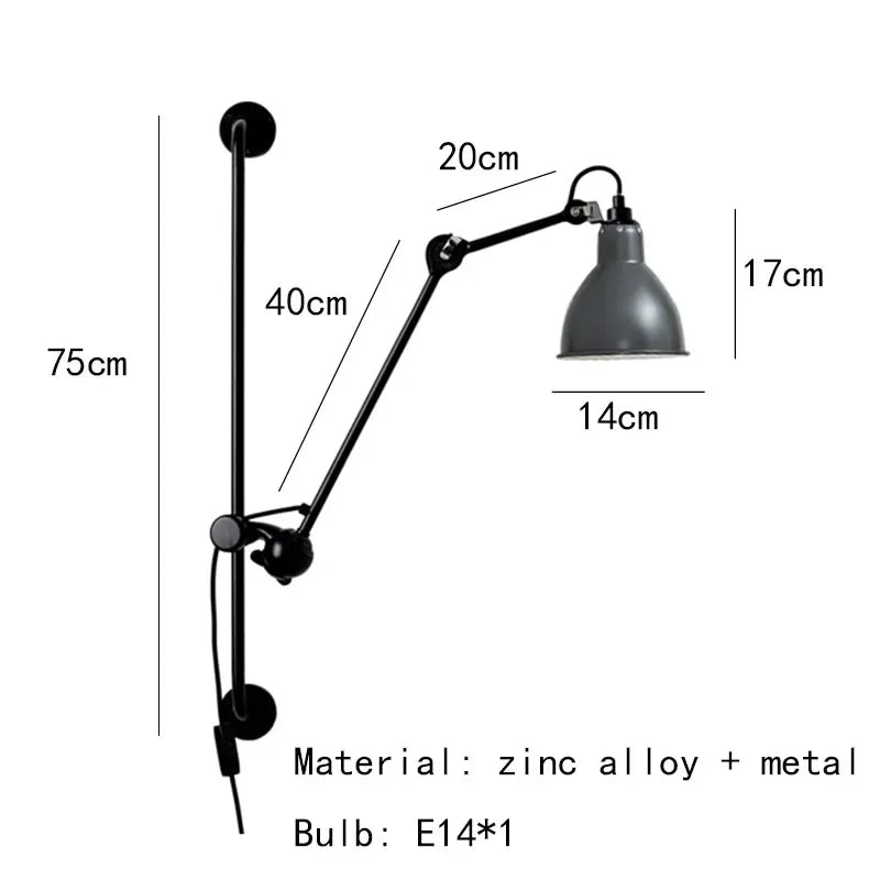 DecorBites™ Gras BL Wall Lamp: Adjustable Chrome Long Arm Reading Light