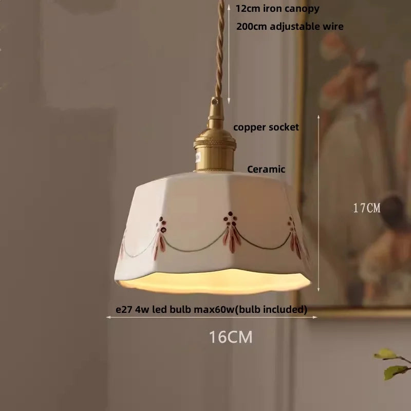 DecorBites™ Copper Ceramic LED Pendant Lights Walnut Wood Hang Lamp