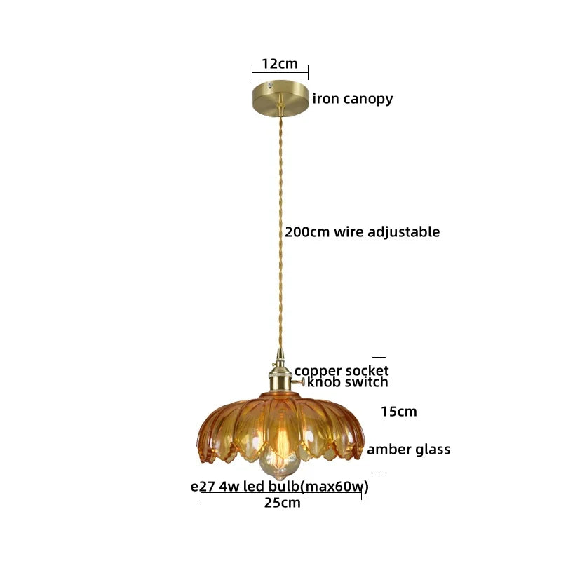 مصباح تعليق LED من DecorBites™ بتصميم ياباني، مصابيح تعليق زجاجية نحاسية