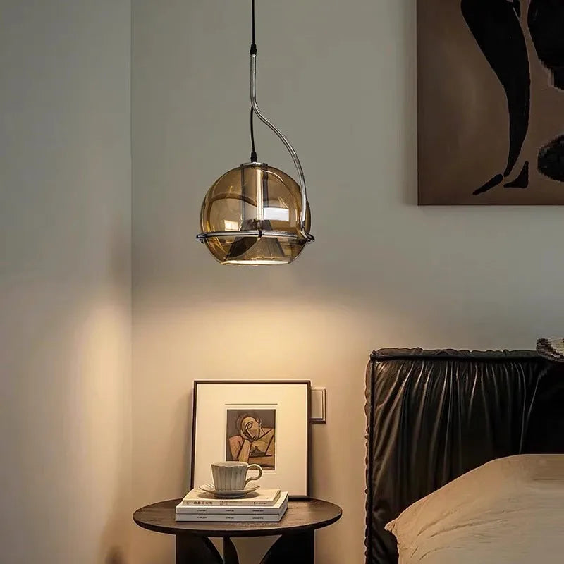 DecorBites™ Industrial Amber Glass Pendant Light Adjustable Chandelier for Kitchen Bedroom Hallway