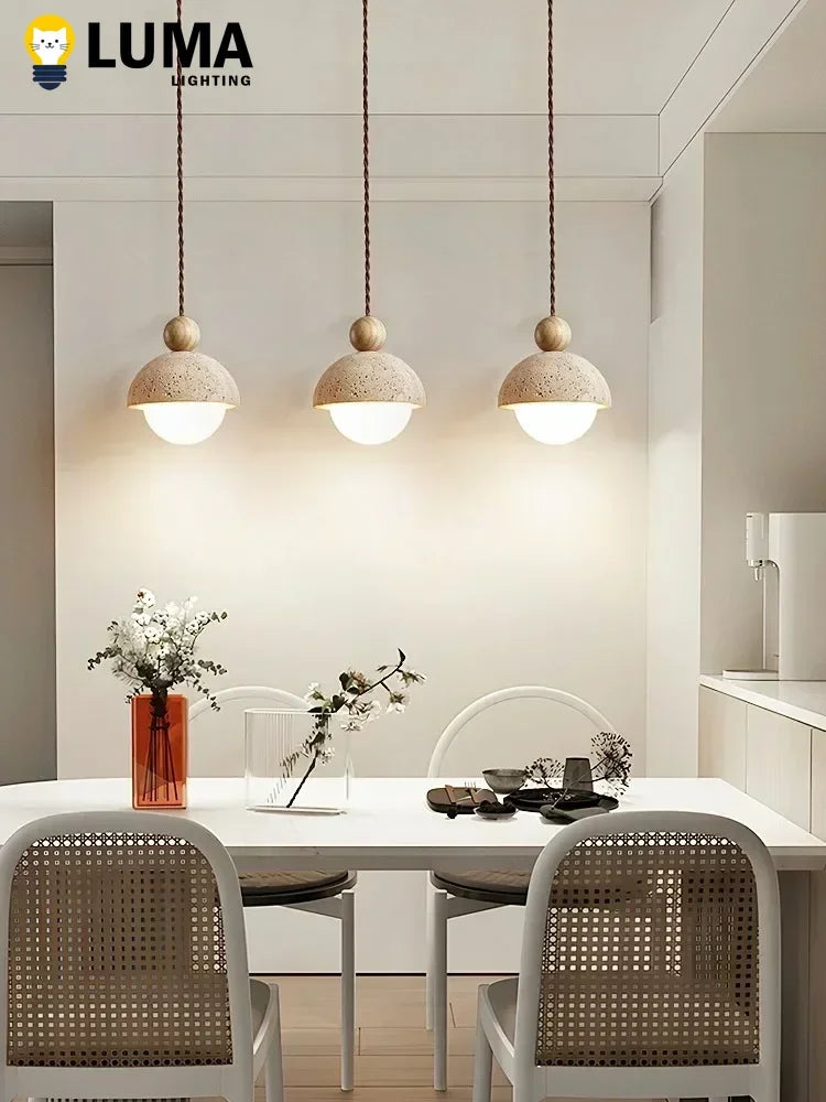 Japanese Wabi-Sabi Yellow Travertine Pendant Light