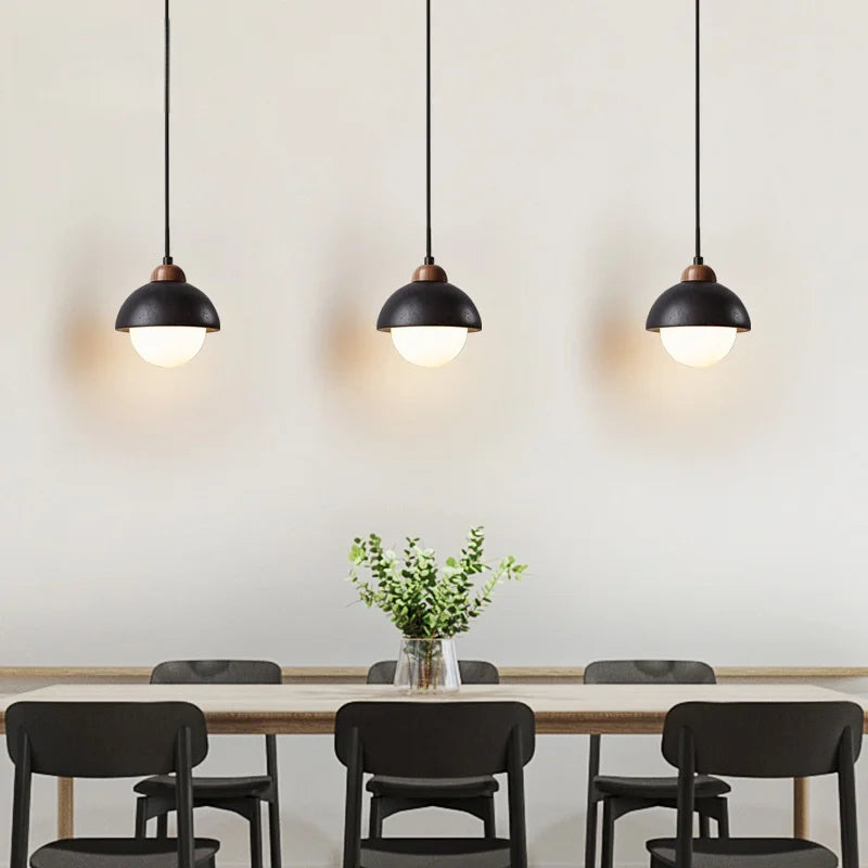 DecorBites™ Glass Ball LED Pendant Lights Black Travertine Wabi Sabi Hanging Lamp