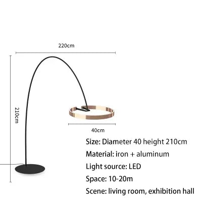 مصباح أرضي DecorBites™ LED قابل للتعتيم من النحاس الذهبي والأسود لغرفة المعيشة والفندق