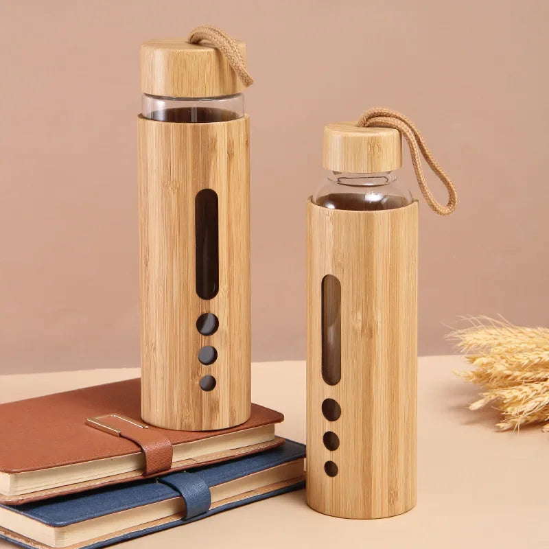 DecorBites™ Bamboo Shell Glass Water Bottle Gym Drinkware Sports Drinking Bottle