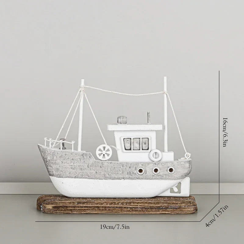 DecorBites™ Coastal Wooden Lighthouse & Ship Model for Mediterranean Home Decor