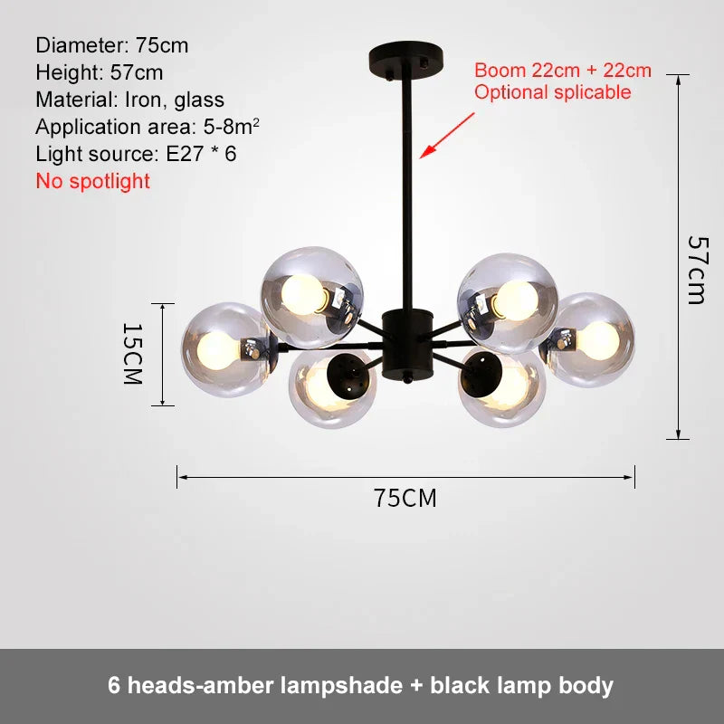 DecorBites™ Glass Ball LED Chandelier for Bedroom Dining Room - Elegant Ceiling Pendant Lamp