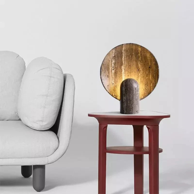 DecorBites™ Dark Travertine Rock LED Resin Table Lamp - Modern Minimalist Home Decor