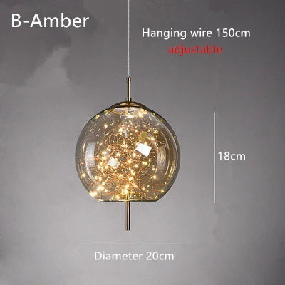 Nordic Star Glass Pendant Light With Long Cord
