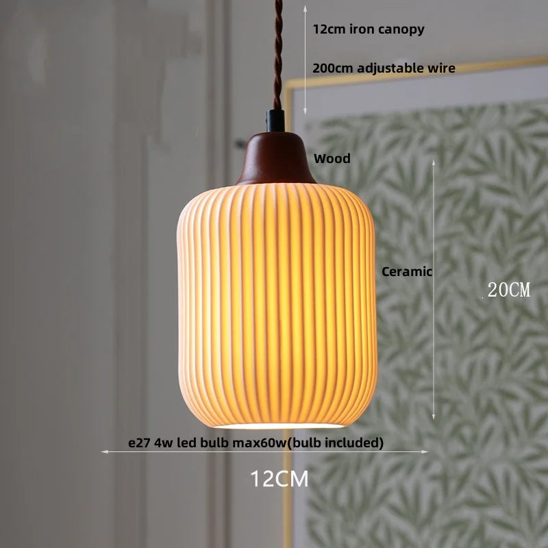 DecorBites™ Brown Wood LED Pendant Lamp Ceramic Nordic Hanging Light Fixtures