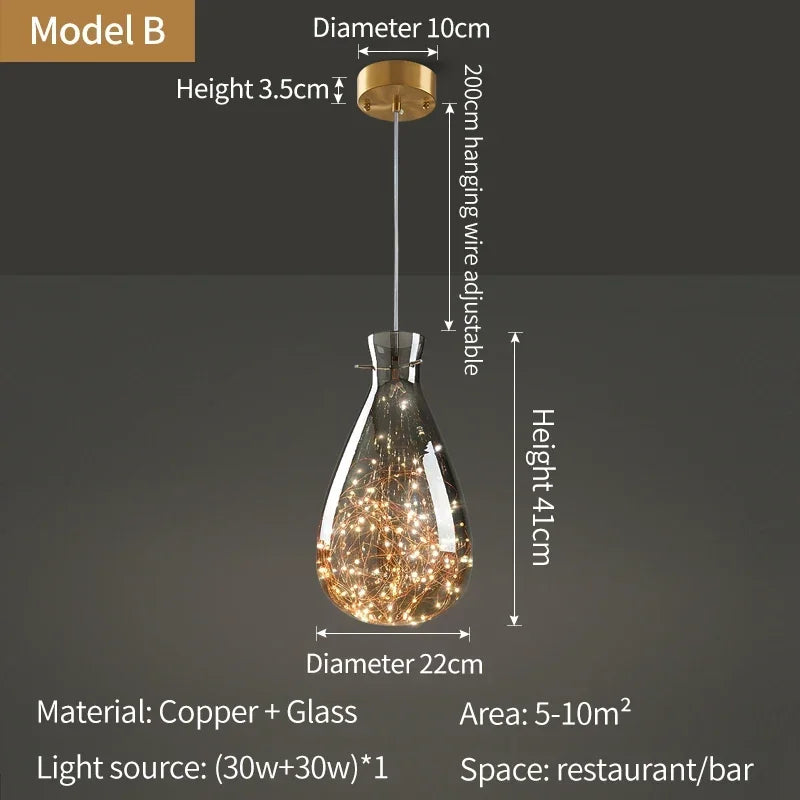 Raindrop Copper Crystal Pendant Light in Gold