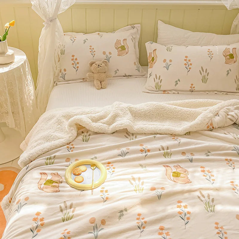 DecorBites™ Cozy Milk Velvet Cartoon Blanket for Single Bed, Student Dorm: Spring & Autumn Blanket