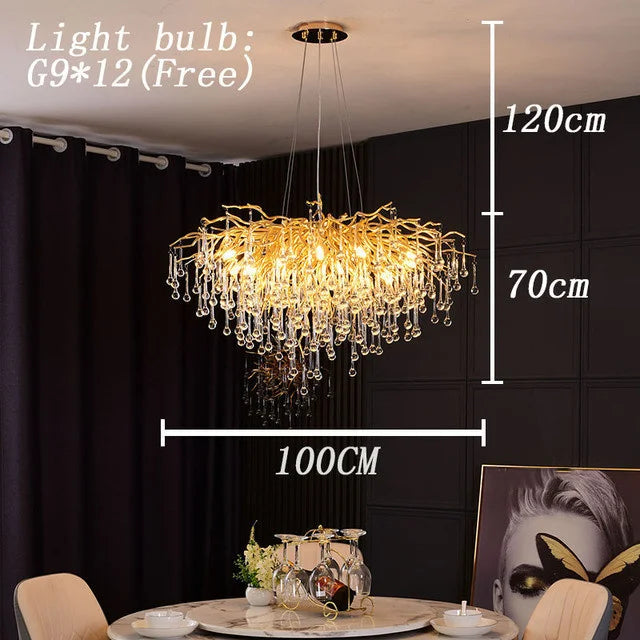 DecorBites™ Crystal LED Chandelier: Modern Light Luxury Water Drop Design for Home Decor