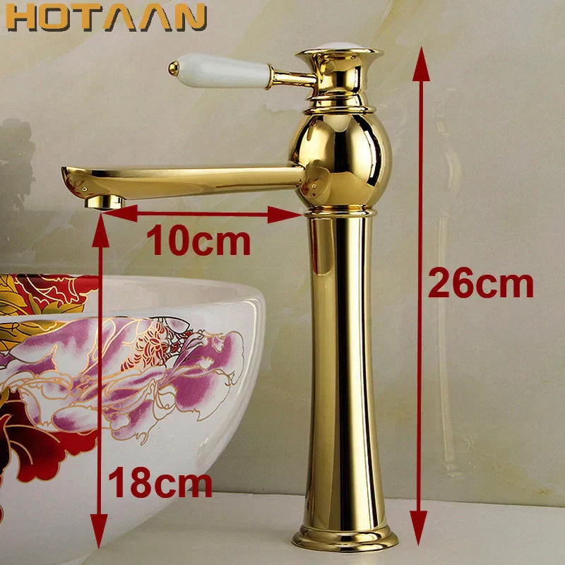 DecorBites™ صنبور حوض ذهبي مع خلاط سيراميك - صنابير حمام