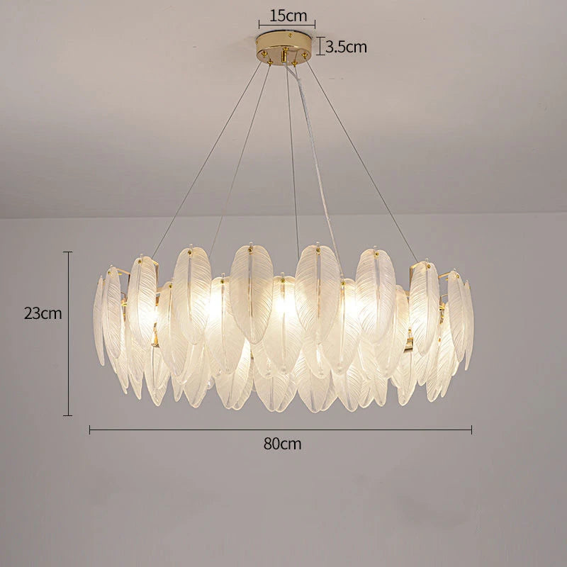 Feather Glass Gold Pendant Light